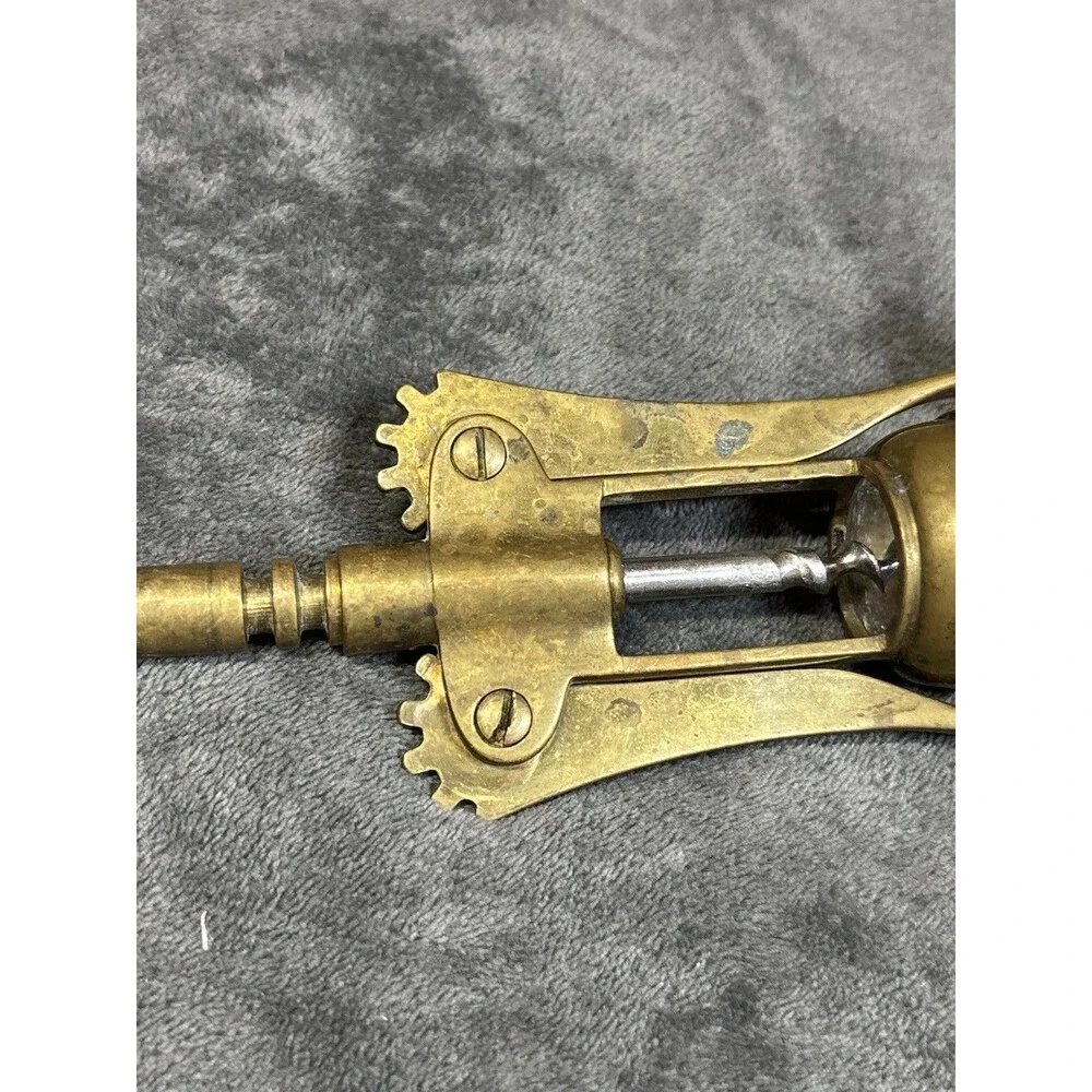 Vintage Solid Brass Winged Corkscrew Wine Bottle Opener Bar Tool Made in Italy